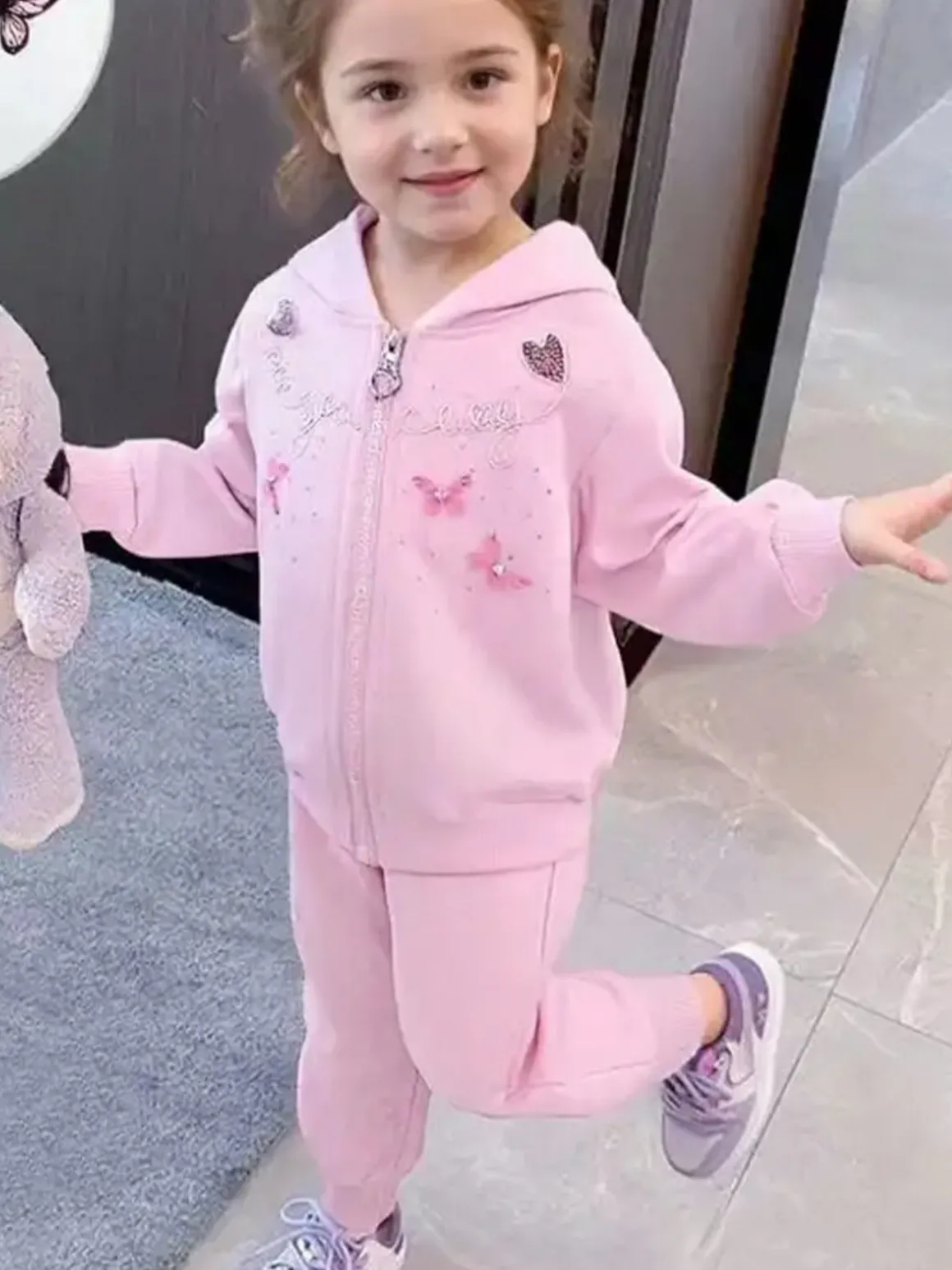 Luisa Chic Completo tuta 3 pezzi da neonata con cappuccio e zip - rosa