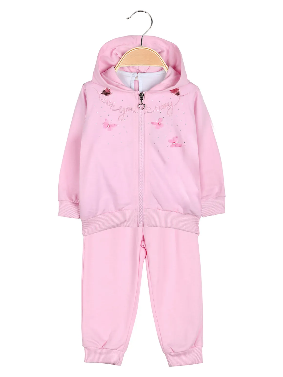 Luisa Chic Completo tuta 3 pezzi da neonata con cappuccio e zip - rosa