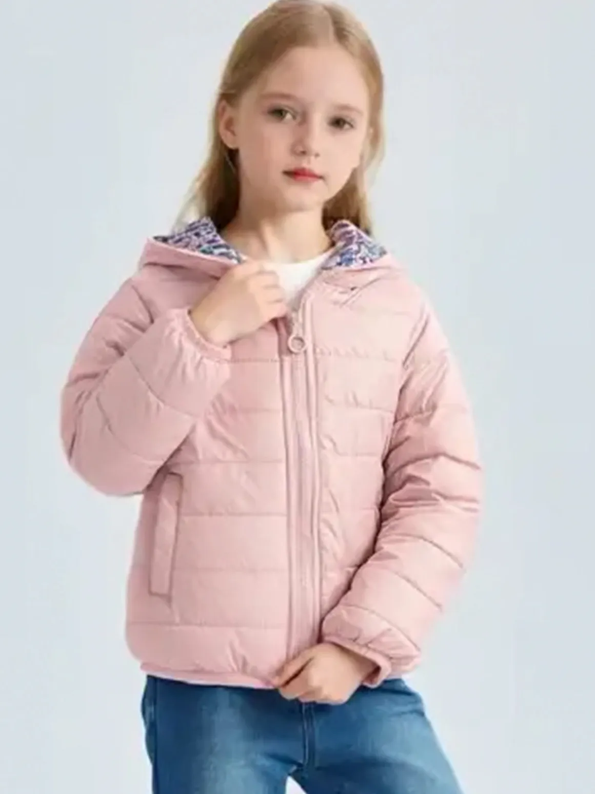 Luisa Chic Giubbino 100 grammi da bambina reversibile con cappuccio e zip - rosa