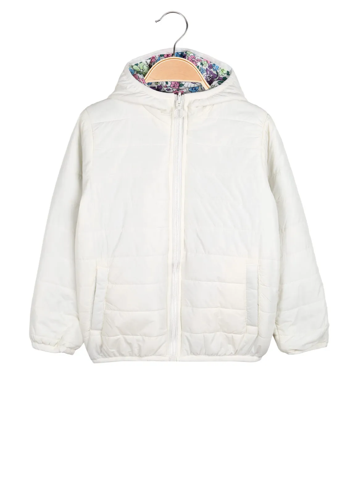 Luisa Chic Giubbino 100 grammi da bambina reversibile con cappuccio e zip - bianco