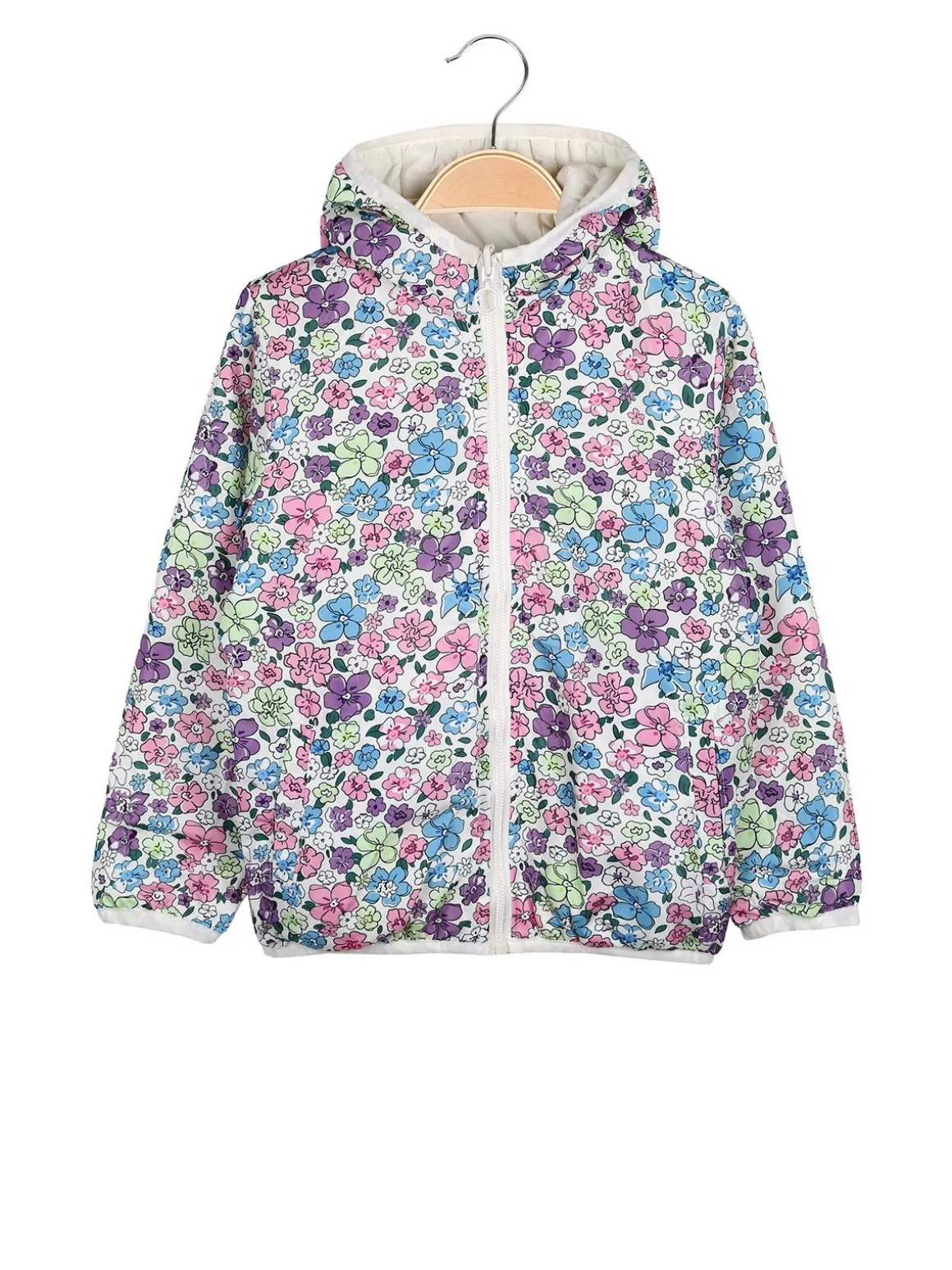 Luisa Chic Giubbino 100 grammi da bambina reversibile con cappuccio e zip - bianco