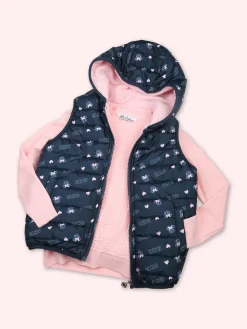 Luisa Chic Giubbino smanicato da bambina con cappuccio e zip - blu scuro