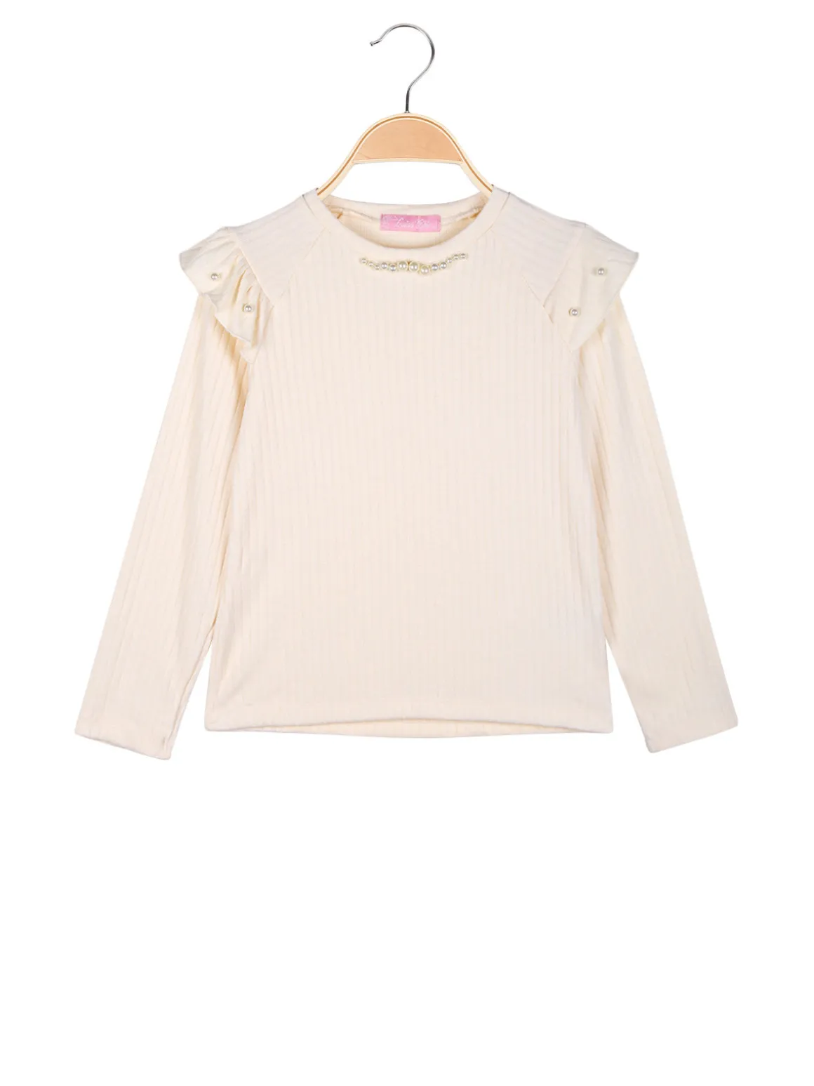 Luisa Chic Maglia da bambina a maniche lunghe con dettagli di perle - beige
