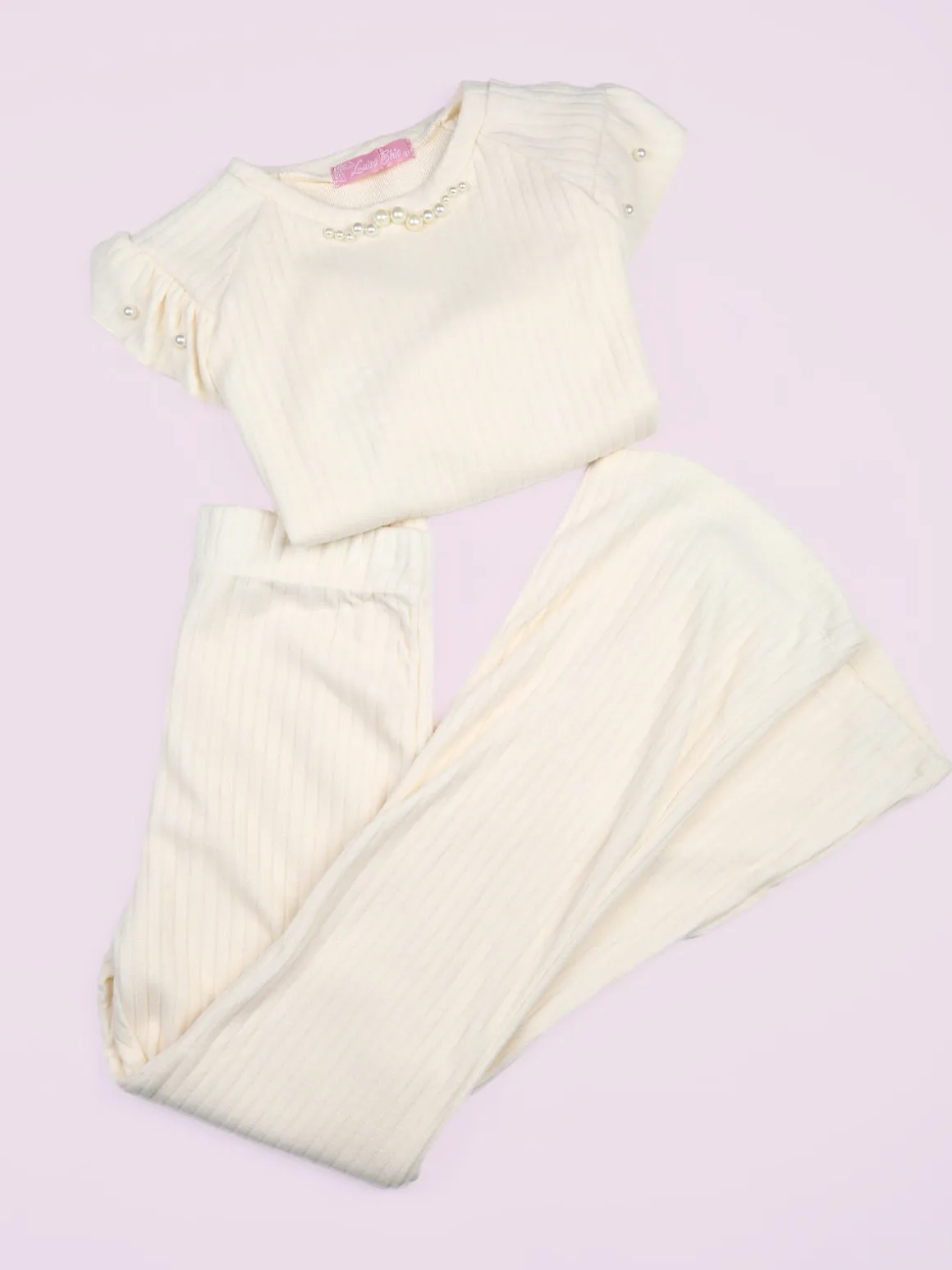 Luisa Chic Maglia da bambina a maniche lunghe con dettagli di perle - beige