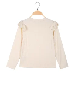 Luisa Chic Maglia da bambina a maniche lunghe con dettagli di perle - beige