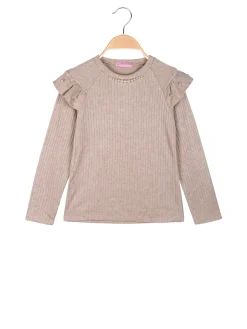Luisa Chic Maglia da bambina a maniche lunghe con dettagli di perle - beige