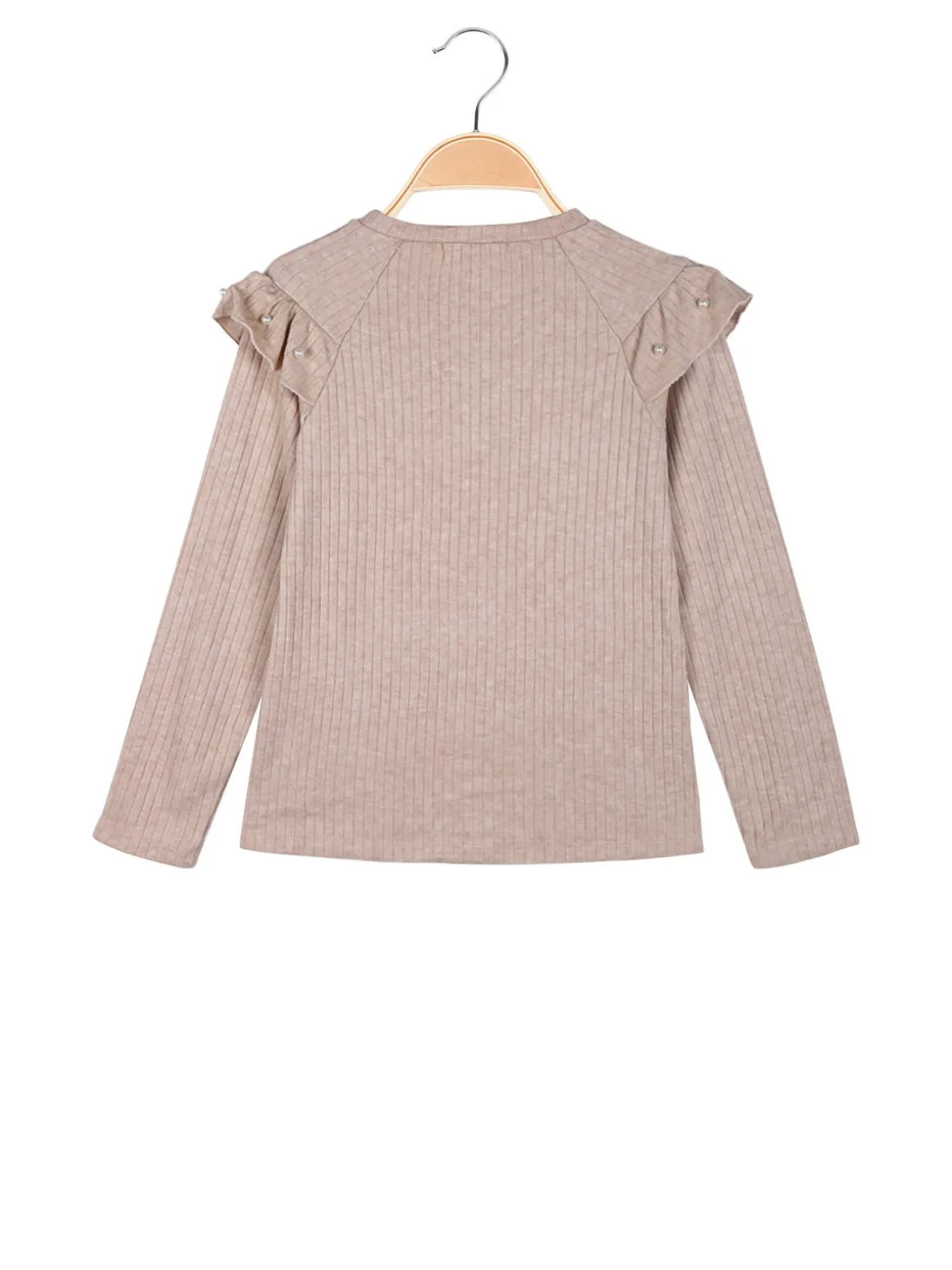 Luisa Chic Maglia da bambina a maniche lunghe con dettagli di perle - beige