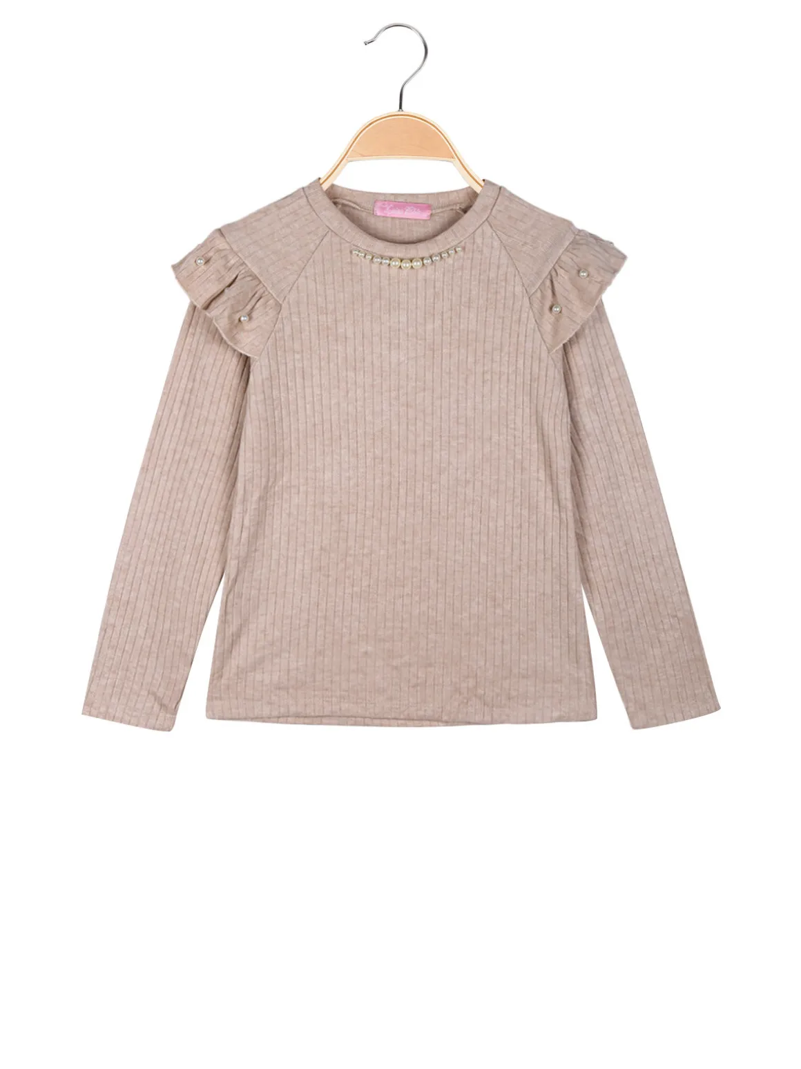 Luisa Chic Maglia da bambina a maniche lunghe con dettagli di perle - beige