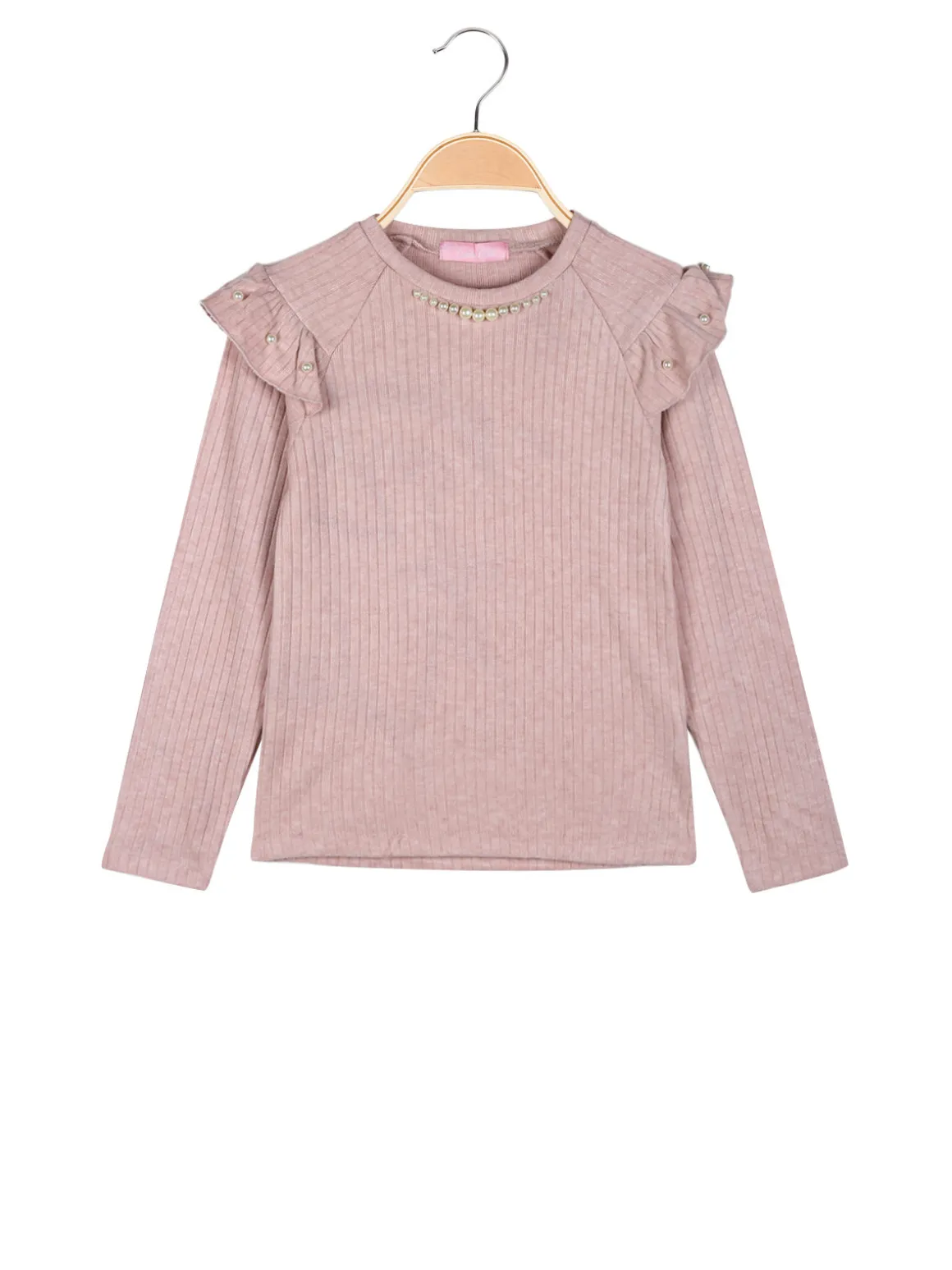 Luisa Chic Maglia da bambina a maniche lunghe con dettagli di perle - rosa