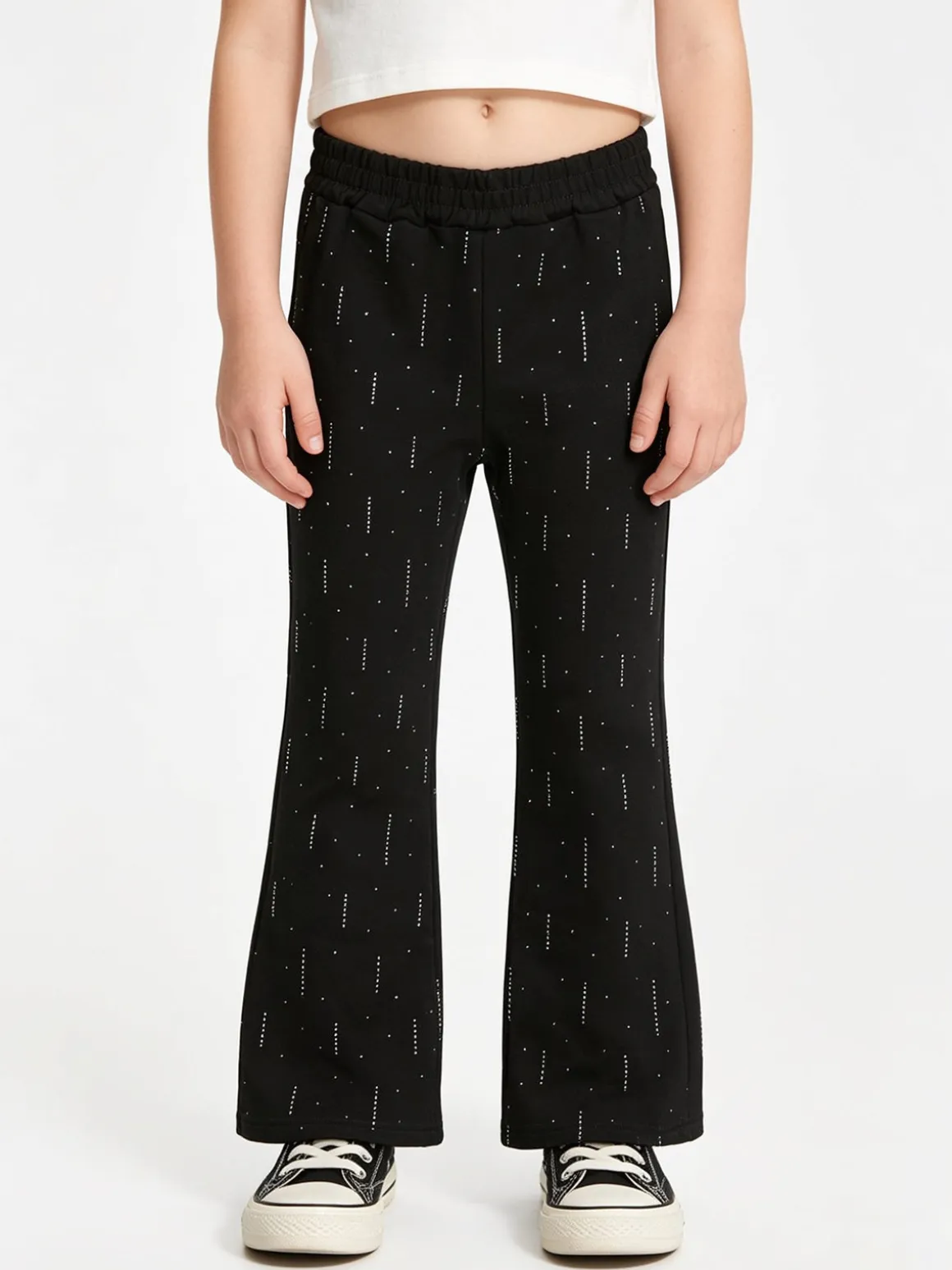 Luisa Chic Pantaloni da bambina a zampa con strass - nero