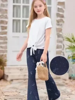 Luisa Chic Pantaloni da bambina a zampa con strass - blu