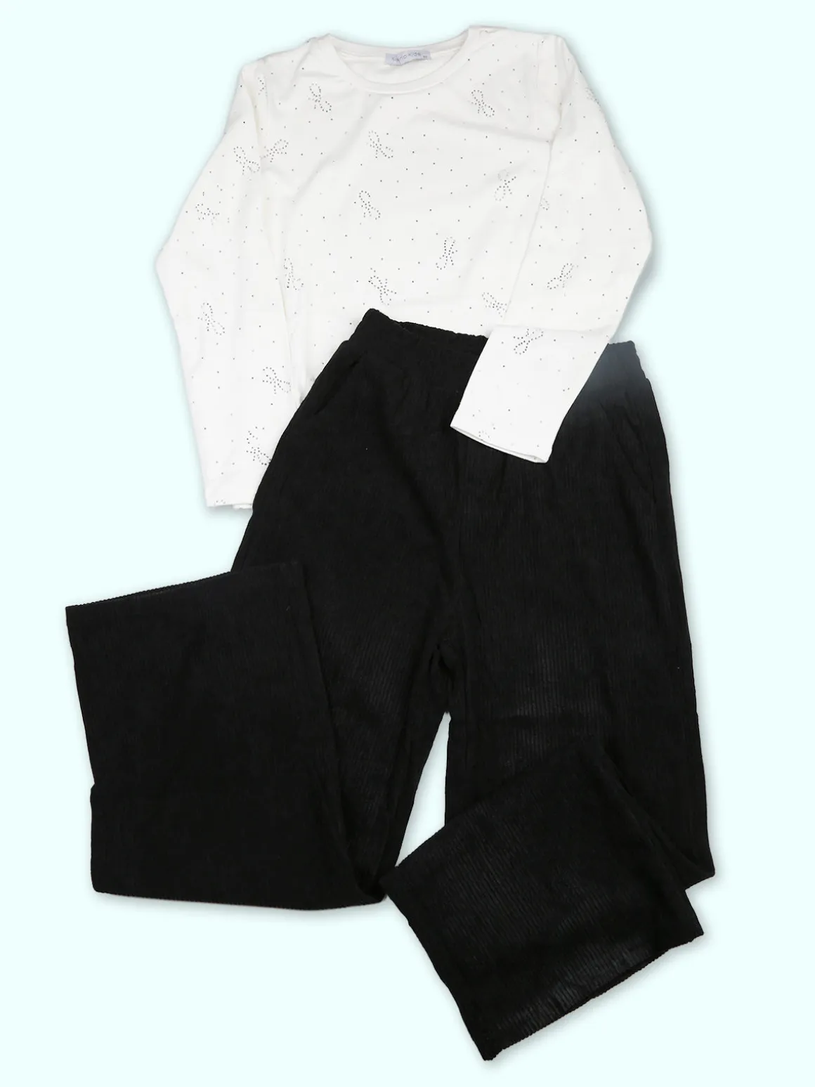 Luisa Chic Pantaloni da bambina a costine in velluto - nero