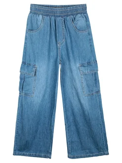 Luisa Chic Pantaloni da bambina effetto jeans con tasconi laterali
