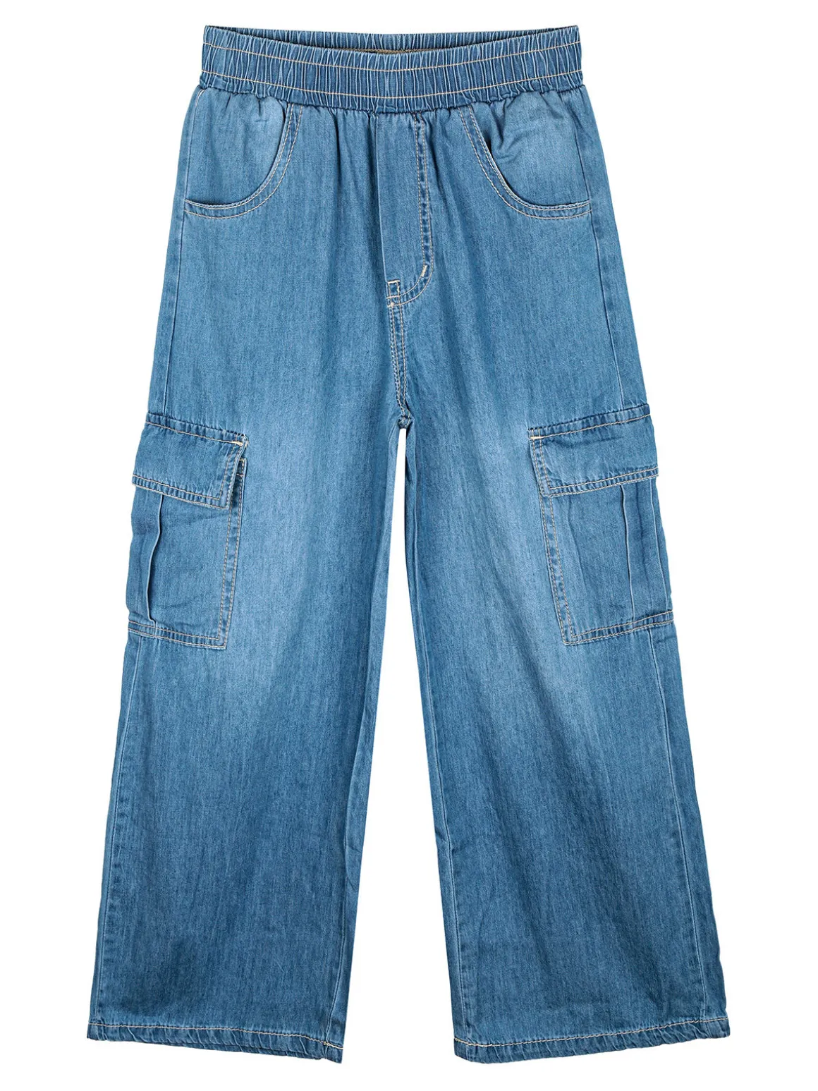 Luisa Chic Pantaloni da bambina effetto jeans con tasconi laterali
