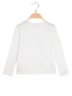 Luisa Chic T-shirt da bambina a maniche lunghe con stampa e paillettes - bianco