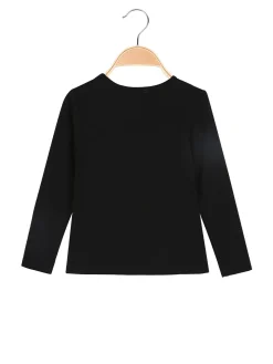 Luisa Chic T-shirt da bambina a maniche lunghe con stampa e paillettes - nero