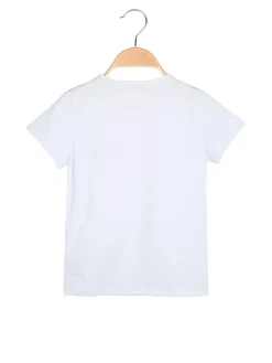 Luisa Chic T-shirt da bambina in cotone con toppa in macramè - bianco