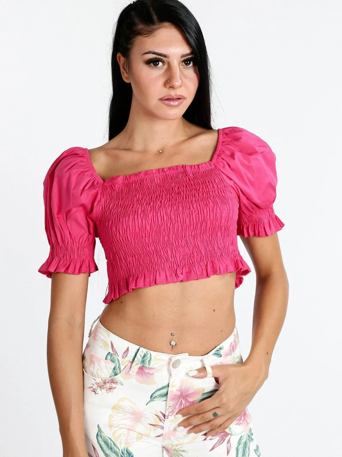 Lumina Top crop con manica a sbuffo