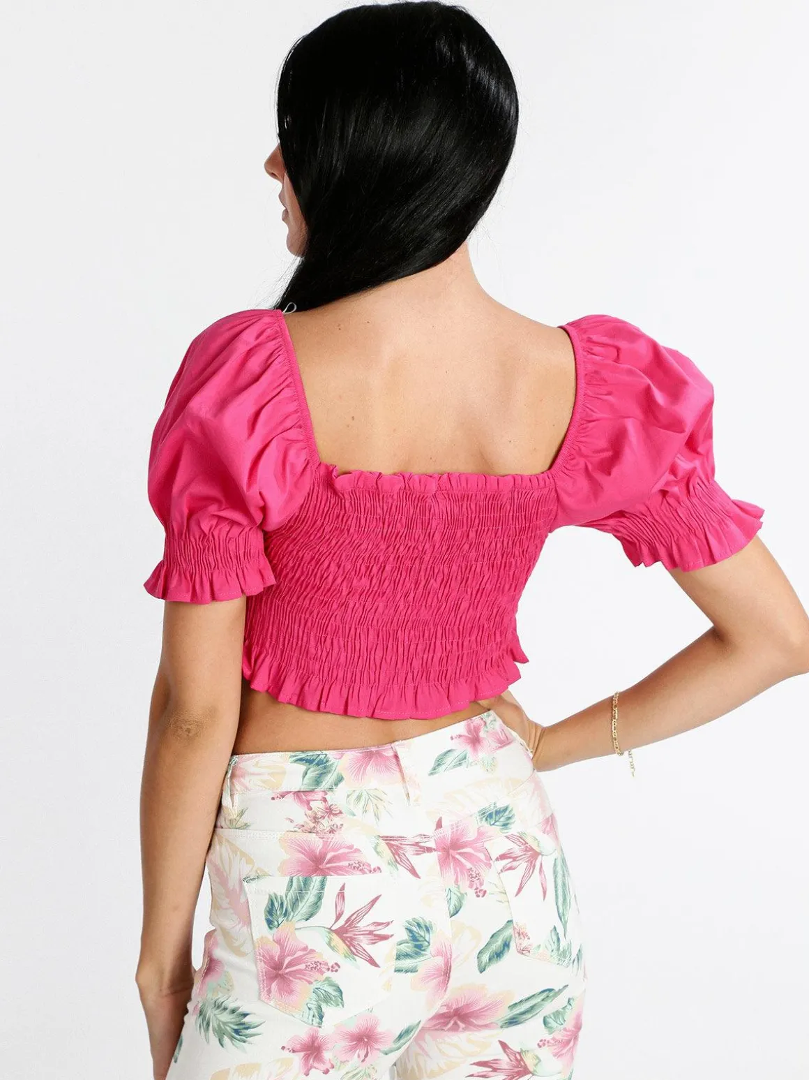 Lumina Top crop con manica a sbuffo
