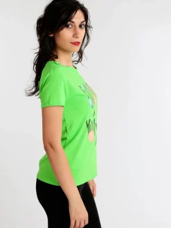 Lumina T-shirt girocollo con scritte e strass