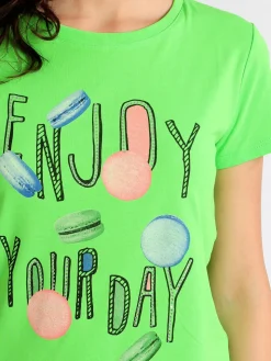 Lumina T-shirt girocollo con scritte e strass