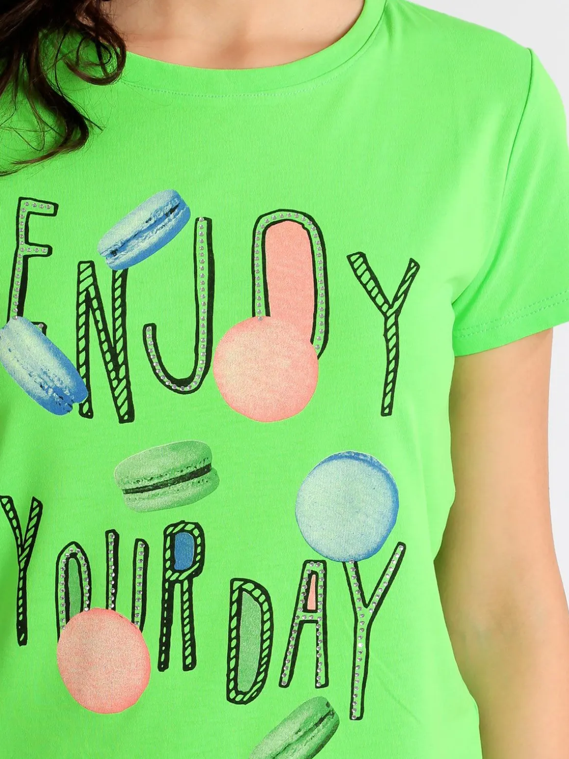 Lumina T-shirt girocollo con scritte e strass