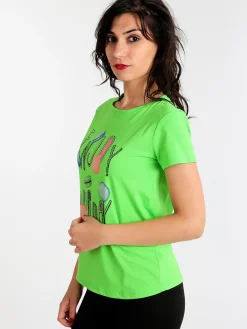 Lumina T-shirt girocollo con scritte e strass