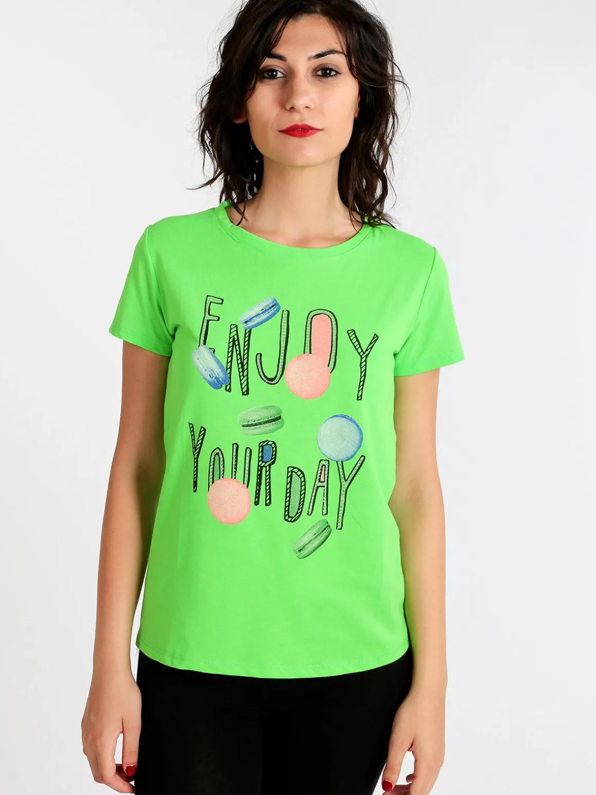 Lumina T-shirt girocollo con scritte e strass