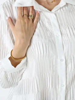 Luxesize Camicia plissettata da donna con maniche lunghe a palloncino - bianco