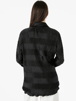 Luxesize Camicia plissettata da donna con maniche lunghe a palloncino - nero