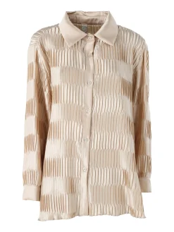 Luxesize Camicia plissettata da donna con maniche lunghe a palloncino - beige