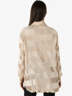 Luxesize Camicia plissettata da donna con maniche lunghe a palloncino - beige