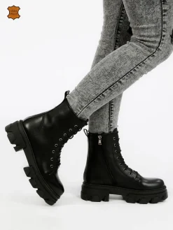 Made In Italy Anfibi in pelle donna con tacco e plateau