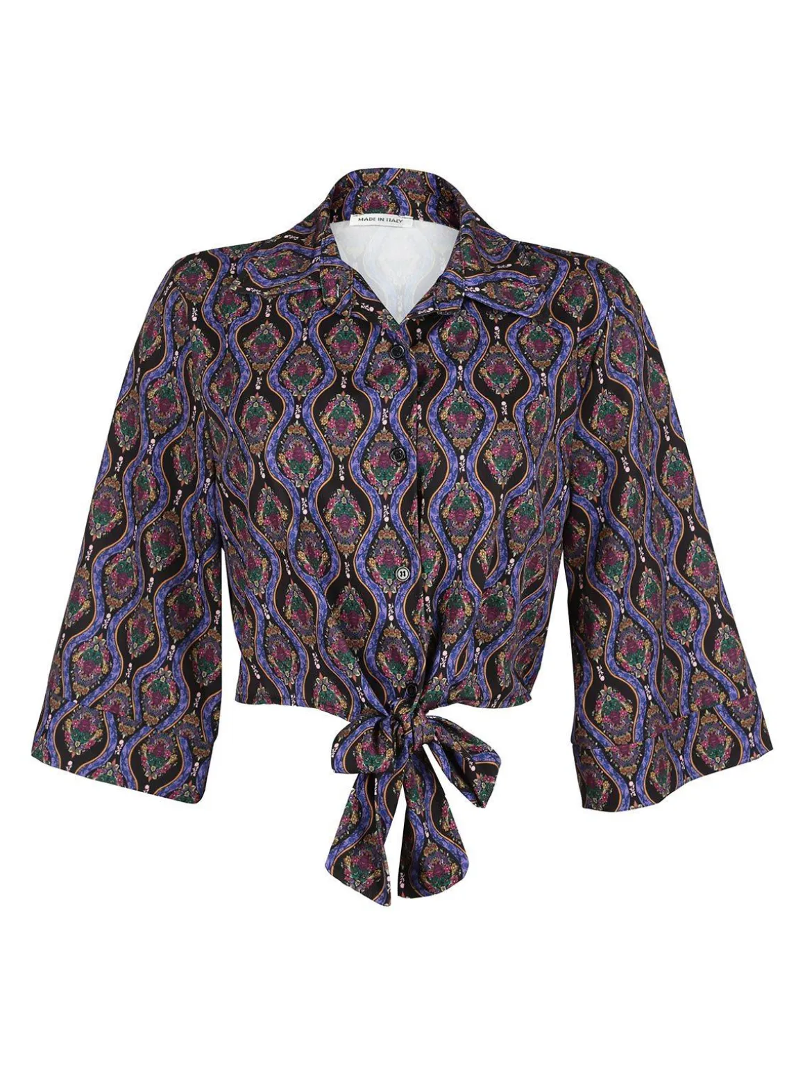 Made In Italy Camicetta donna cropped annodata con manica ampia a 3/4