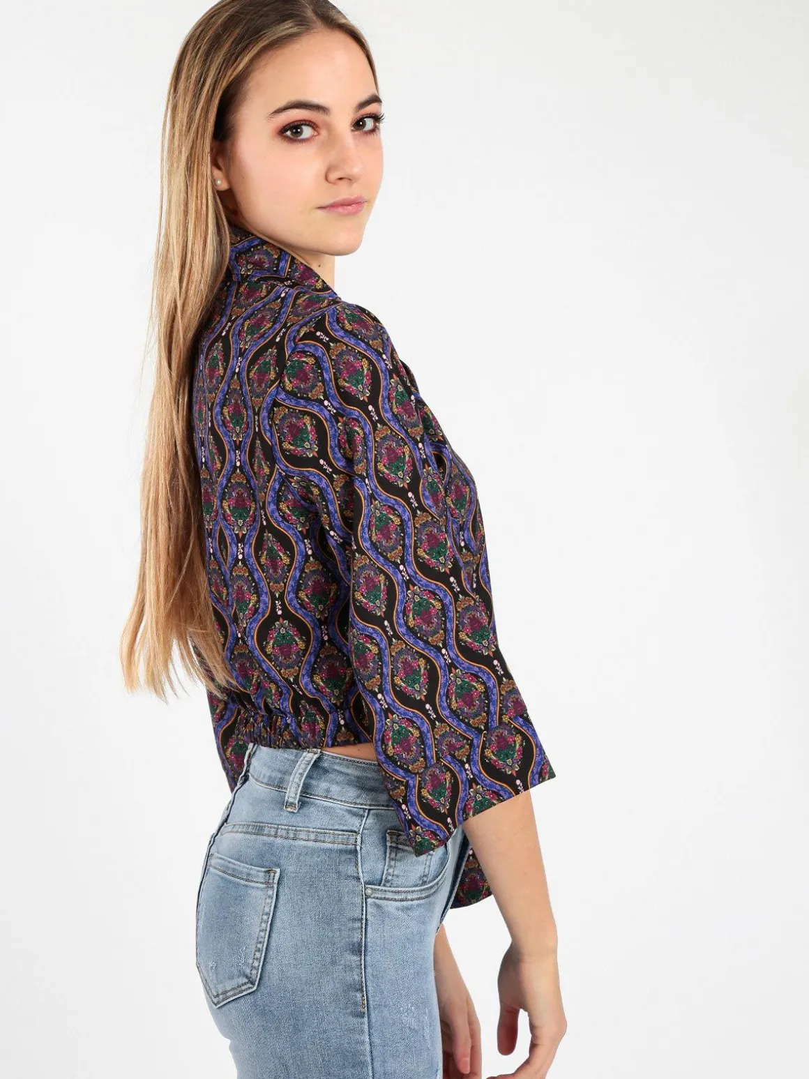 Made In Italy Camicetta donna cropped annodata con manica ampia a 3/4