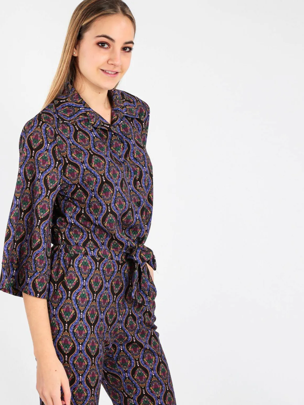 Made In Italy Camicetta donna cropped annodata con manica ampia a 3/4