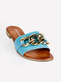 Made In Italy Ciabatte in pelle con catena