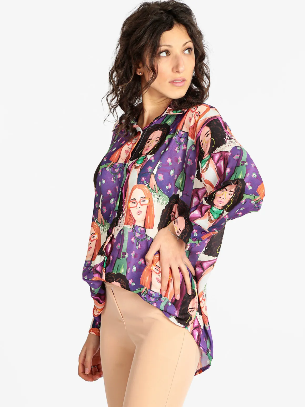 Made In Italy Maxi camicia da donna con stampe