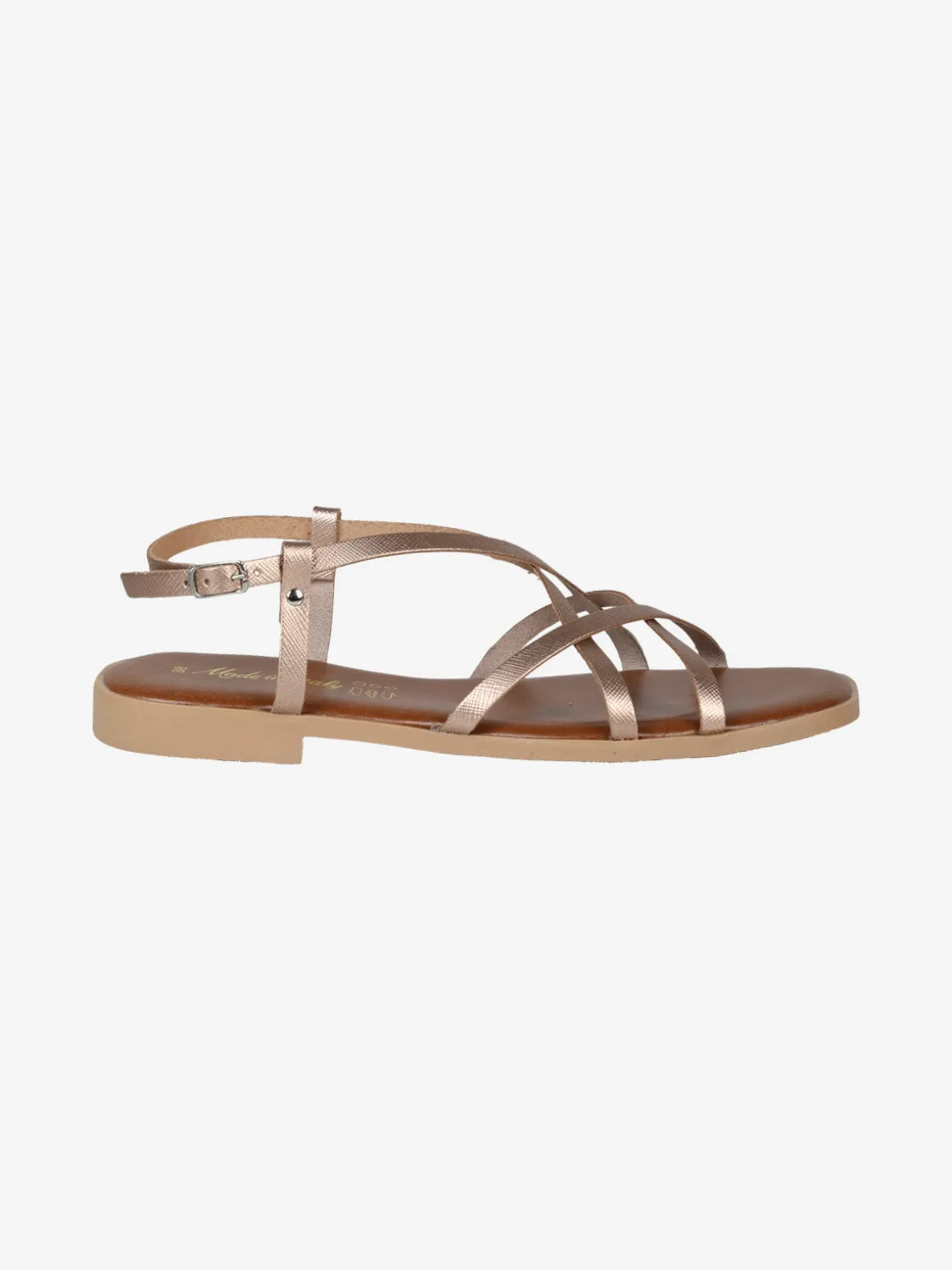 Made In Italy Sandali bassi in pelle da donna con fascette incrociate