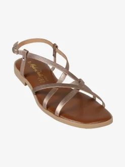 Made In Italy Sandali bassi in pelle da donna con fascette incrociate