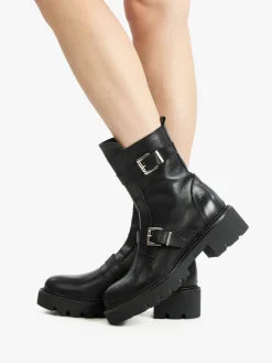 Made In Italy Stivaletti biker in pelle da donna