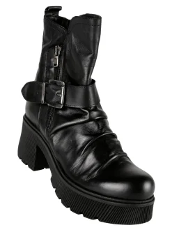 Made In Italy Stivaletti in pelle donna con tacco e plateau