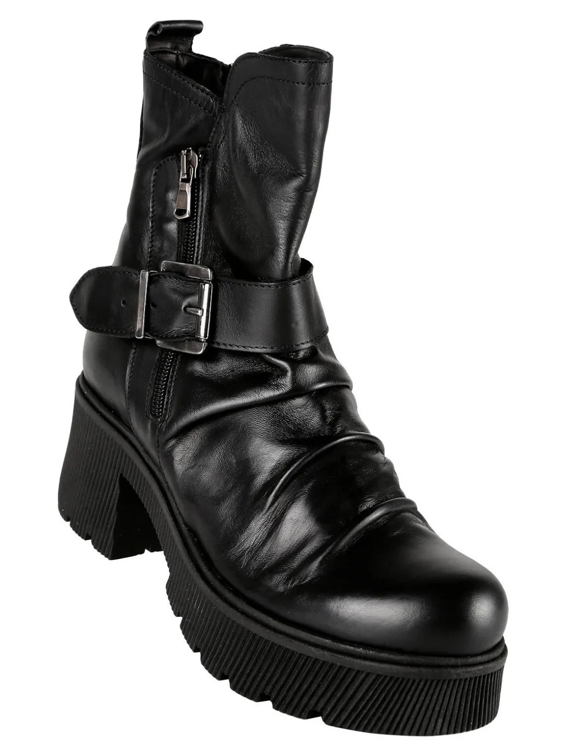 Made In Italy Stivaletti in pelle donna con tacco e plateau