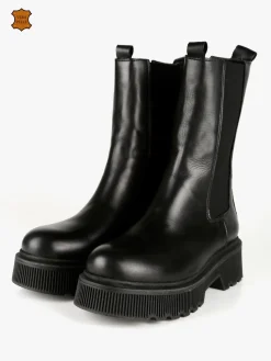 Made In Italy Stivaletti in pelle donna con tacco e plateau