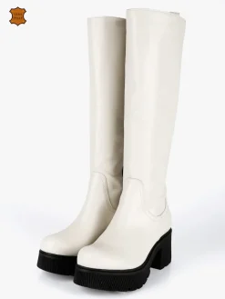 Made In Italy Stivali in pelle da donna con tacco e plateau