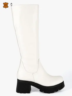 Made In Italy Stivali in pelle da donna con tacco e plateau