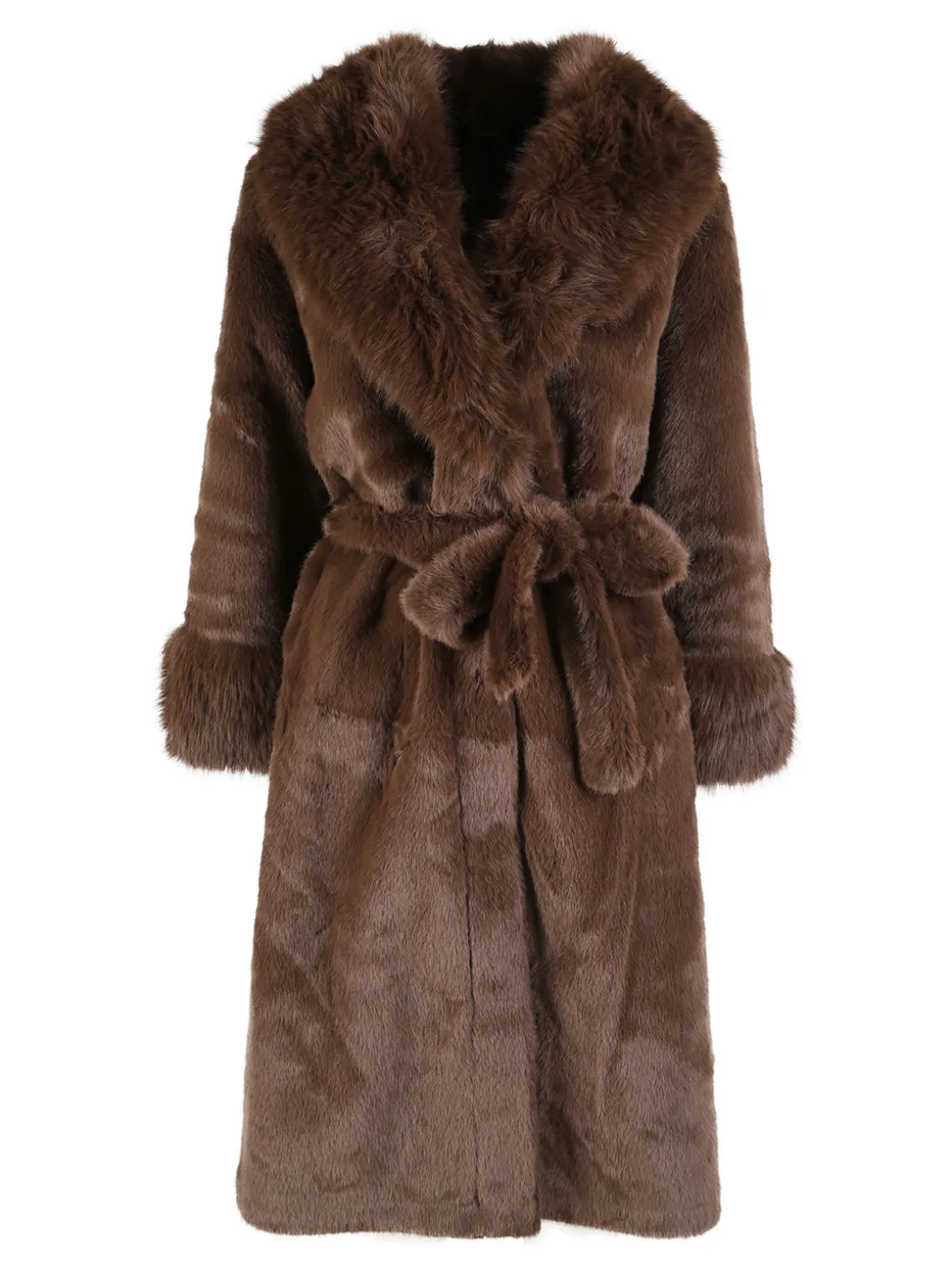 Made With Love Cappotto lungo da donna in ecopelliccia - marrone