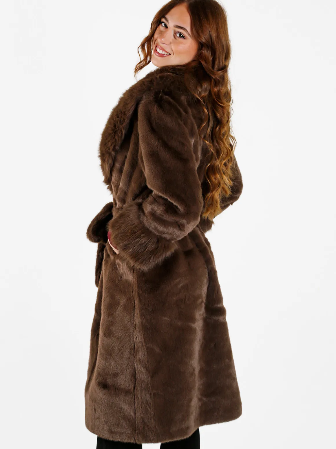 Made With Love Cappotto lungo da donna in ecopelliccia - marrone