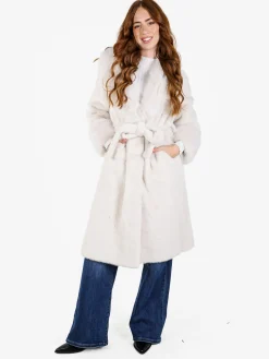 Made With Love Cappotto lungo da donna in ecopelliccia - panna