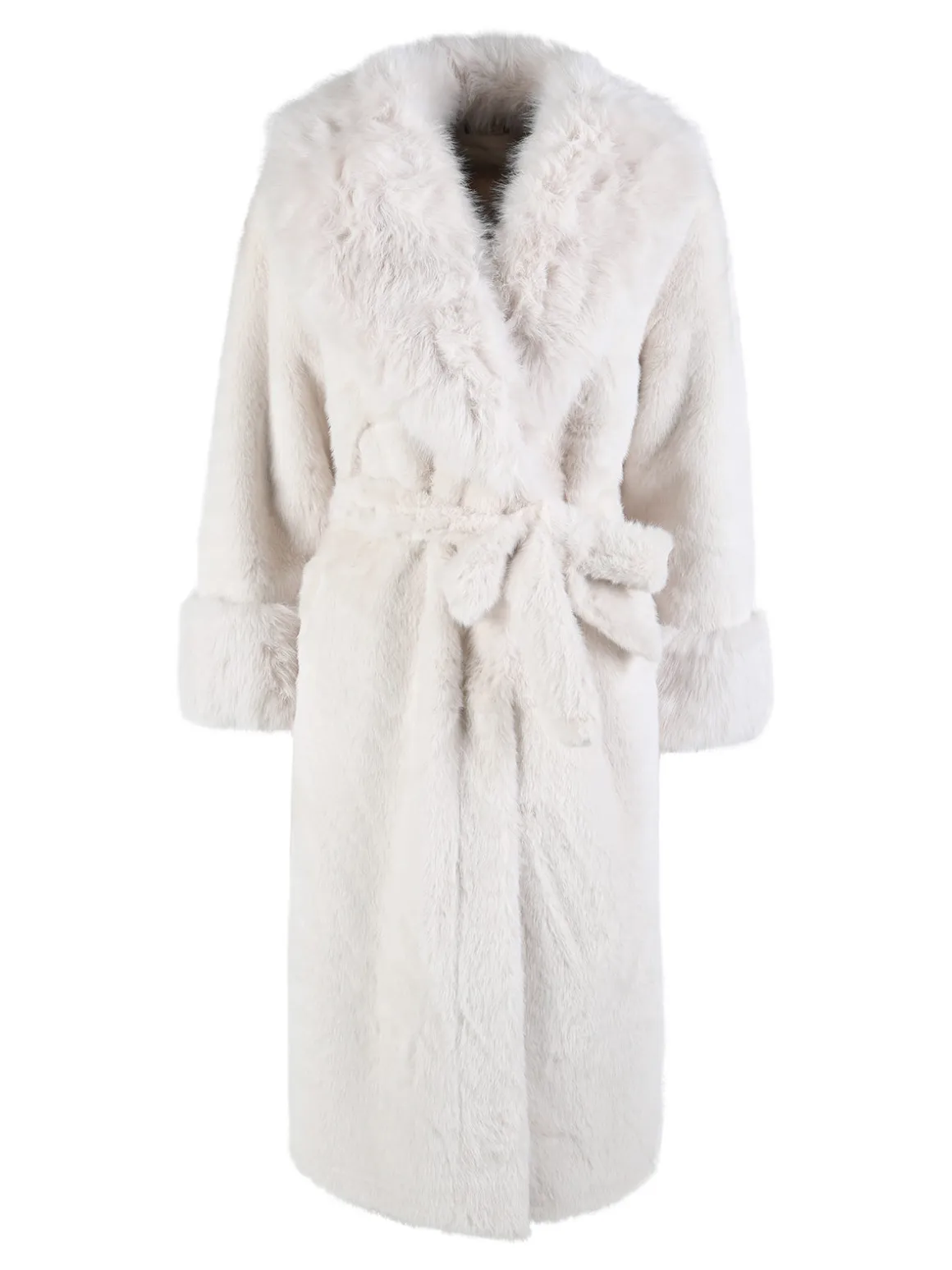 Made With Love Cappotto lungo da donna in ecopelliccia - panna